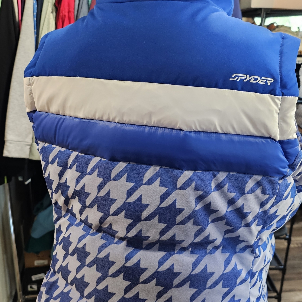 Spyder NWT Down Blue and White Houndstooth Puffer Vest - Picture 4 of 7